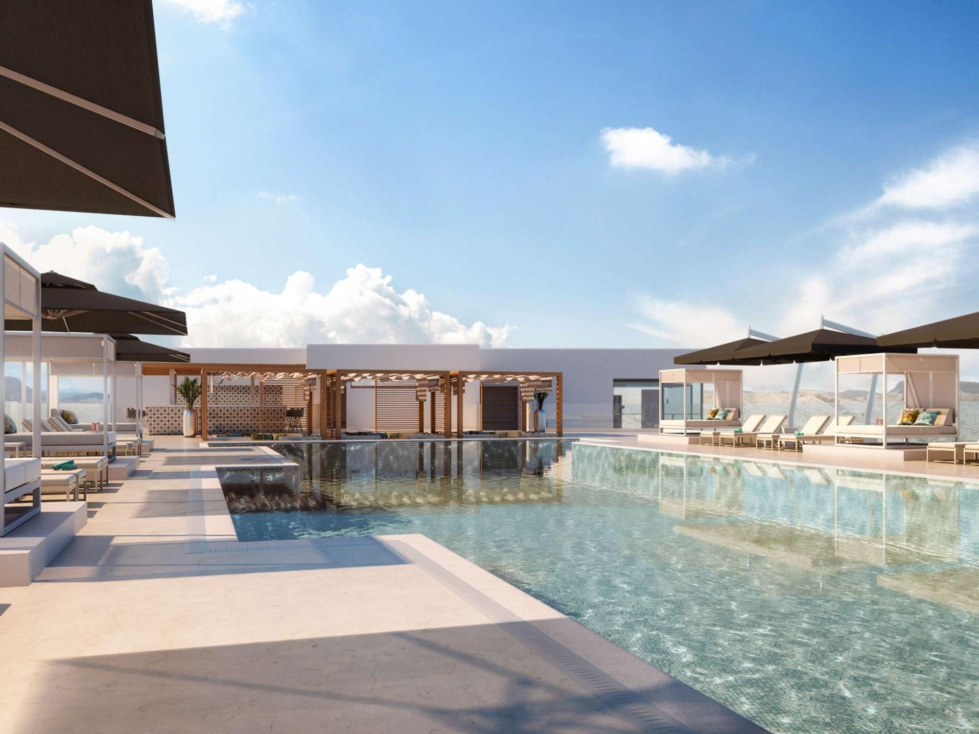 Moevenpick Hotel & Apartments Ghala Maskat Zewnętrze zdjęcie The rooftop pool at the hotel